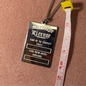 Silver Toned Marriage License Joke Pendant